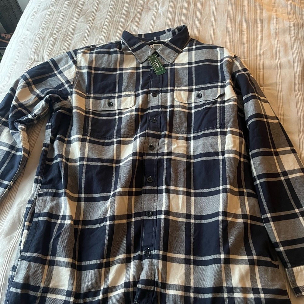 LL Bean fleece insulated plaid button-down shirt XL tall